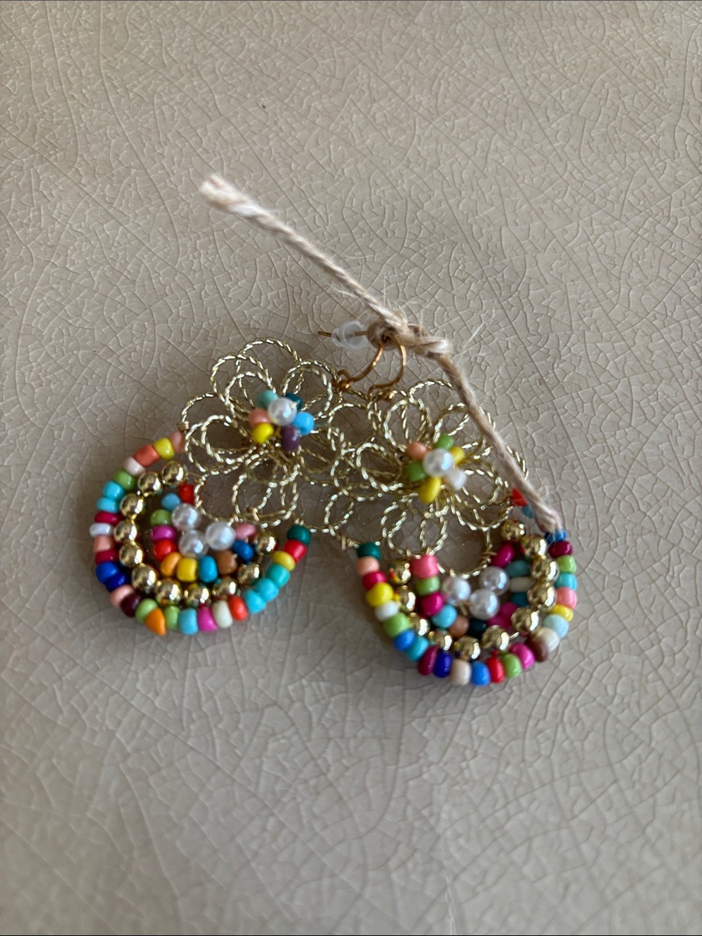 NWT - Johnny Was Gold Floral Hoop Earrings with Multicolor Beads. Never worn.